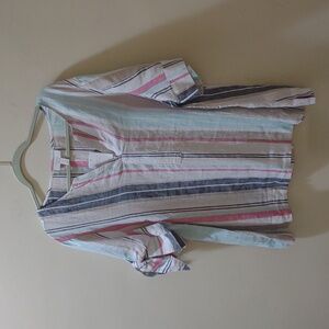 Charter Club 100% Linen Striped Tie-cuff Short-sleeve Top